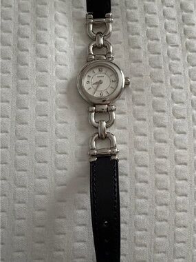 Coach Silver Buckle with Black Leather Strap and Red Accent